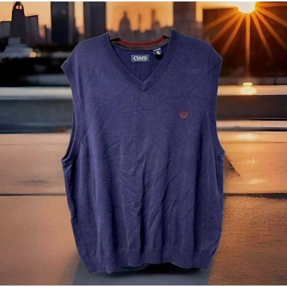 Chaps Mens Navy V-Neck Sweater Vest XXL Layering Office Professional All Seasons